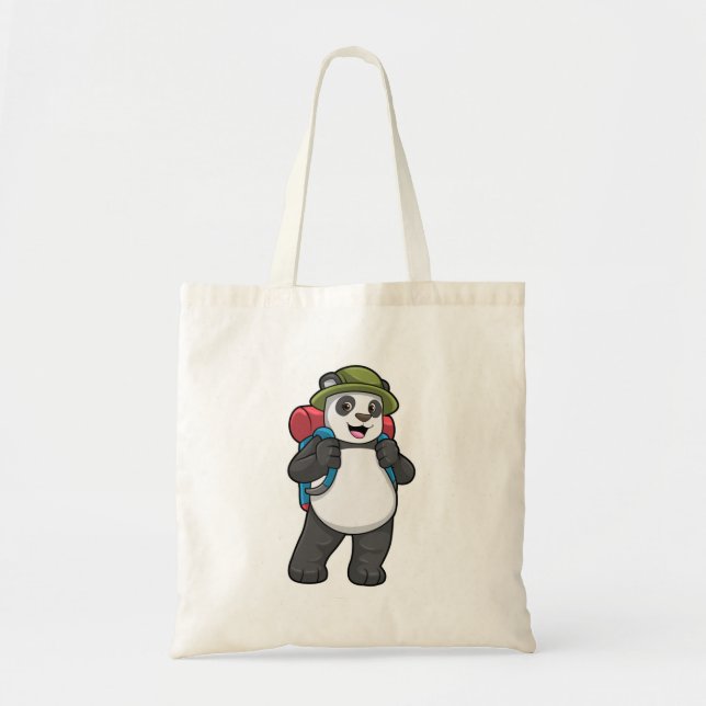 Panda as Hiker with Backpack Tote Bag (Front)