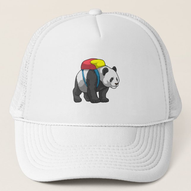 Panda as Hiker with Backpack Trucker Hat (Front)