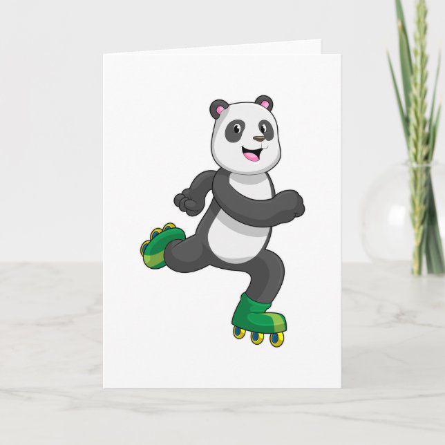 Panda as Inline skater with Roller skates Card (Front)