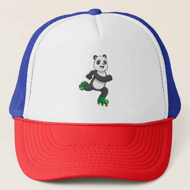 Panda as Inline skater with Roller skates Trucker Hat (Front)