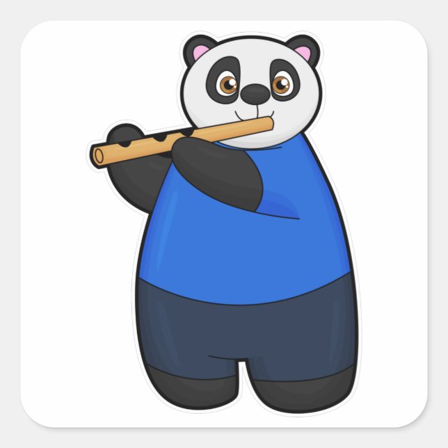 Panda as Musician with Flute Square Sticker (Front)