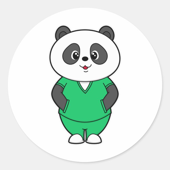 Panda as Nurse with Smock Classic Round Sticker (Front)