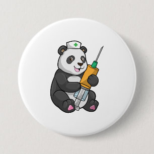 Panda as Nurse with Syringe 7.5 Cm Round Badge