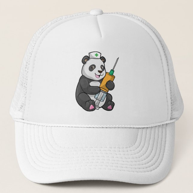 Panda as Nurse with Syringe Trucker Hat (Front)