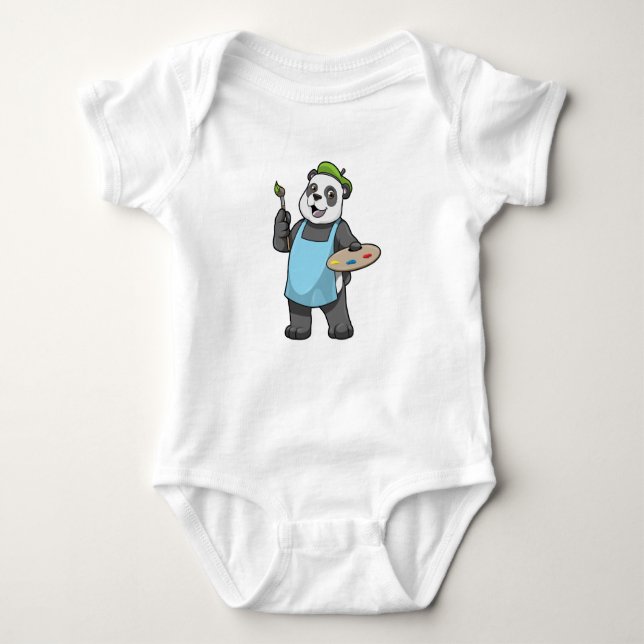 Panda as Painter with Brush & Color Baby Bodysuit (Front)