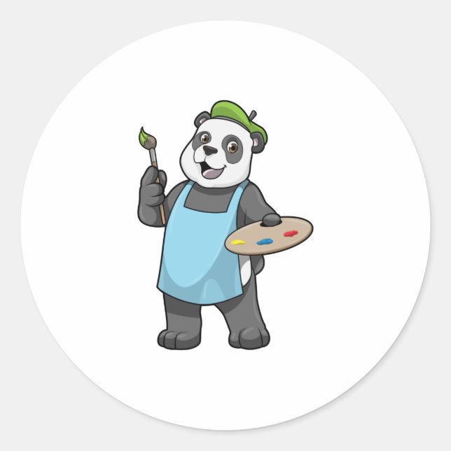 Panda as Painter with Brush & Colour Classic Round Sticker (Front)
