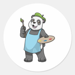 Panda as Painter with Brush & Colour Classic Round Sticker