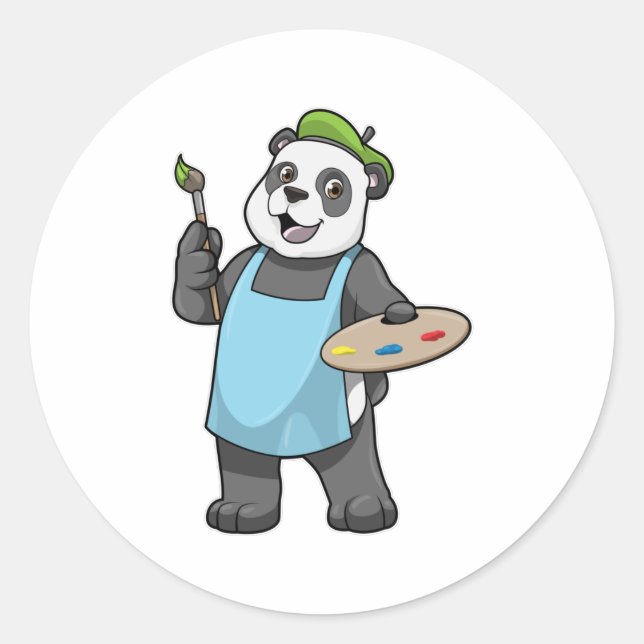 Panda as Painter with Brush & Colour Classic Round Sticker (Front)