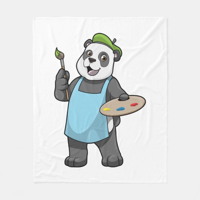 Panda as Painter with Brush & Colour Fleece Blanket (Front)