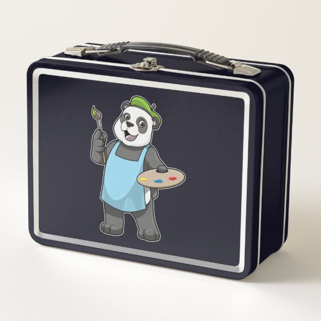 Panda as Painter with Brush & Colour Metal Lunch Box (Front)