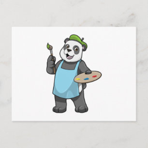 Panda as Painter with Brush & Colour Postcard