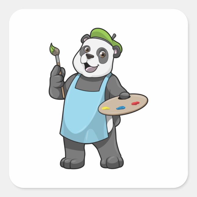 Panda as Painter with Brush & Colour Square Sticker (Front)