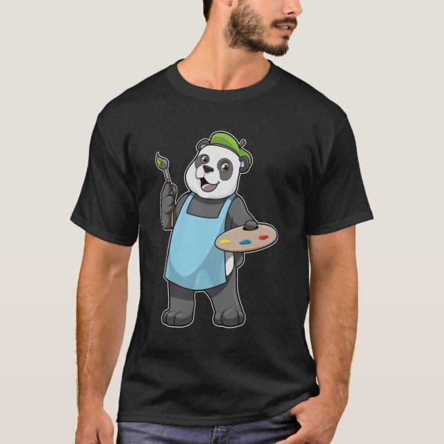 Panda as Painter with Brush & Colour T-Shirt (Front)