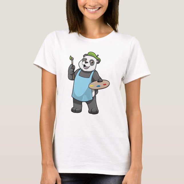 Panda as Painter with Brush & Colour T-Shirt (Front)