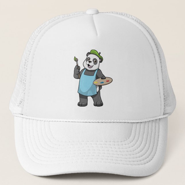 Panda as Painter with Brush & Colour Trucker Hat (Front)