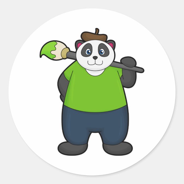 Panda as Painter with Paintbrush Classic Round Sticker (Front)