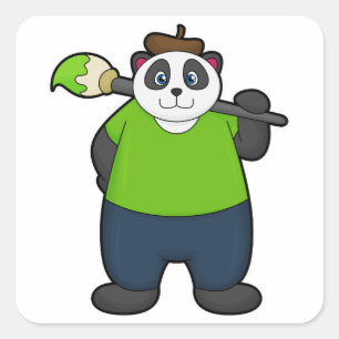 Panda as Painter with Paintbrush Square Sticker