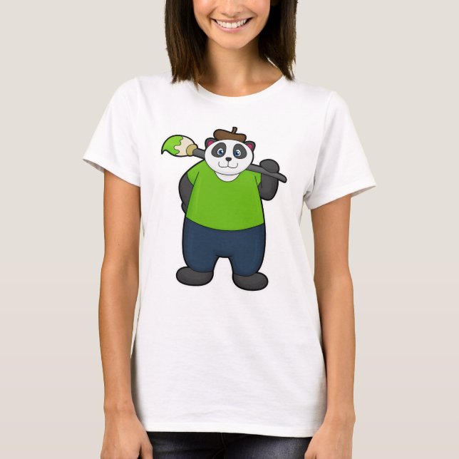 Panda as Painter with Paintbrush T-Shirt (Front)