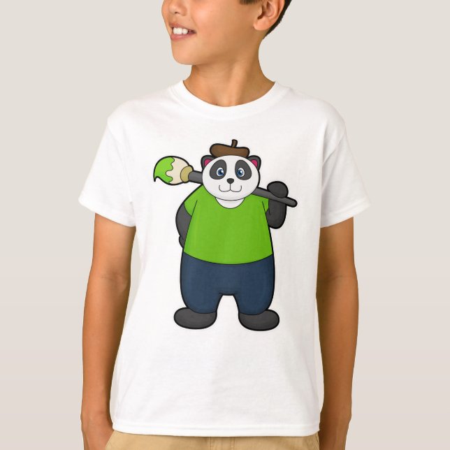 Panda as Painter with Paintbrush T-Shirt (Front)