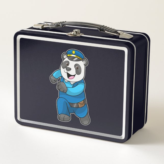 Panda as Police officer with Police hat Metal Lunch Box (Front)