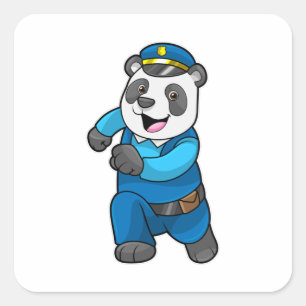 Panda as Police officer with Police hat Square Sticker
