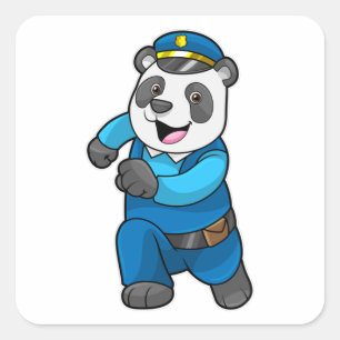 Panda as Police officer with Police hat Square Sticker