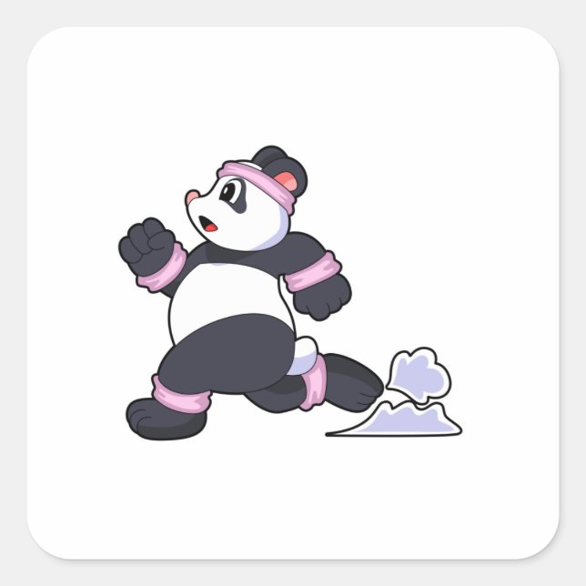 Panda as Runner at Running Square Sticker (Front)