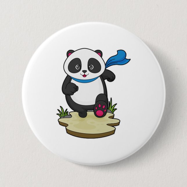 Panda as Runner with Scarf 7.5 Cm Round Badge (Front)