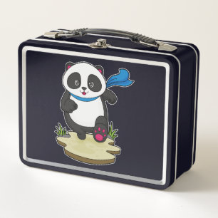 Panda as Runner with Scarf Metal Lunch Box