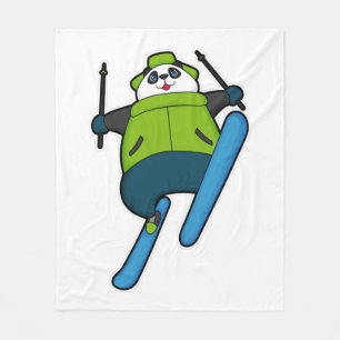 Panda as Ski jumper with Ski Fleece Blanket