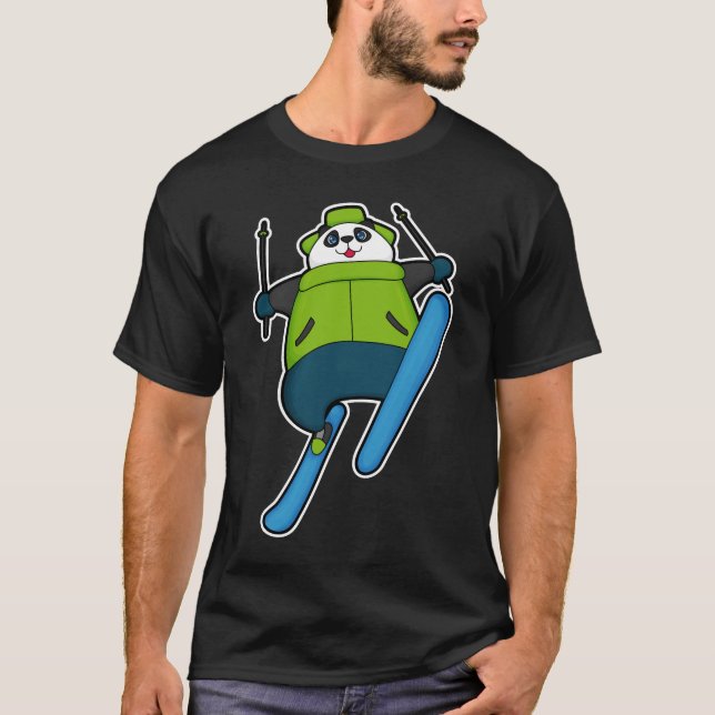 Panda as Ski jumper with Ski T-Shirt (Front)
