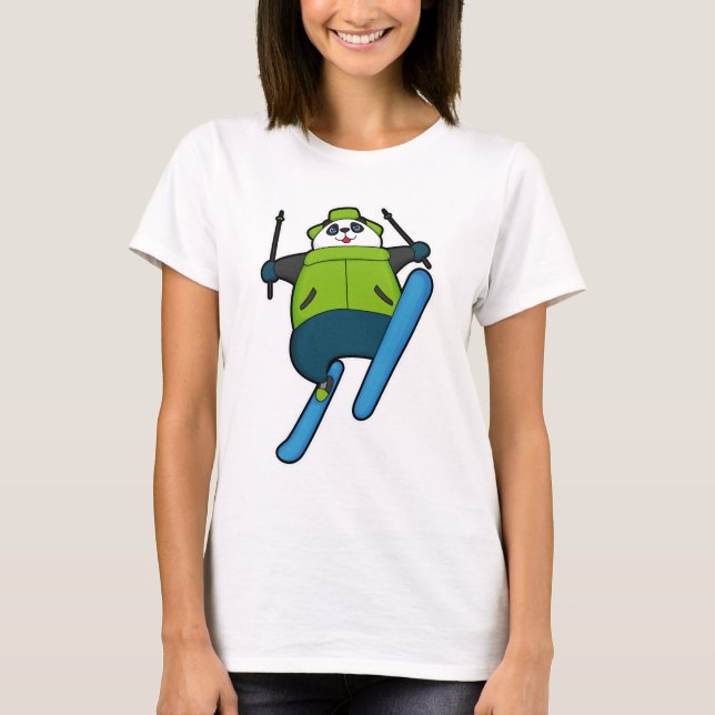 Panda as Ski jumper with Ski T-Shirt (Front)