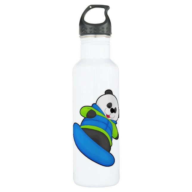 Panda as Snowboarder with Snowboard 710 Ml Water Bottle (Front)