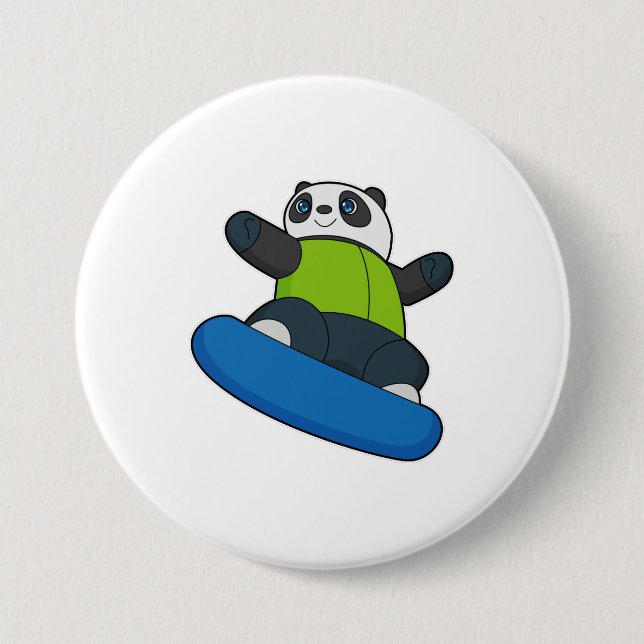 Panda as Snowboarder with Snowboard 7.5 Cm Round Badge (Front)