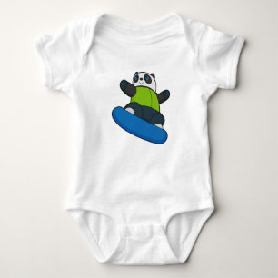 Panda as Snowboarder with Snowboard Baby Bodysuit