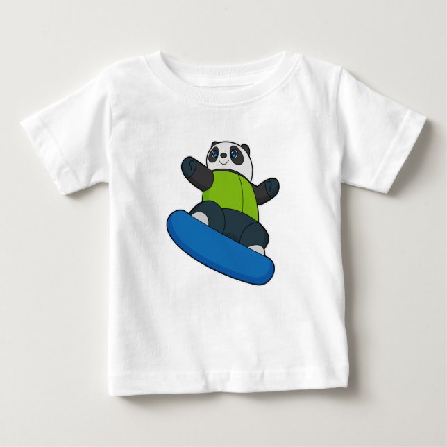 Panda as Snowboarder with Snowboard Baby T-Shirt (Front)