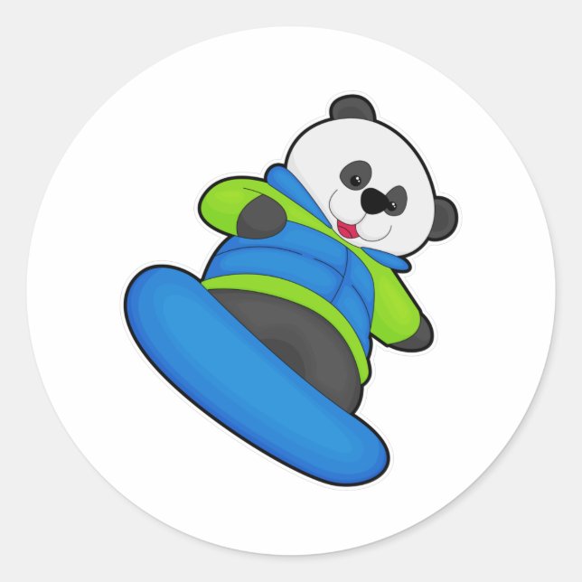 Panda as Snowboarder with Snowboard Classic Round Sticker (Front)