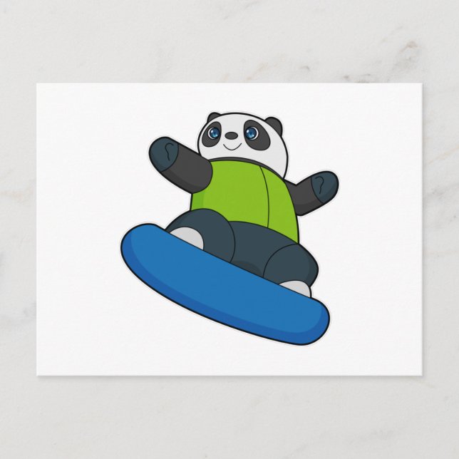 Panda as Snowboarder with Snowboard Postcard (Front)