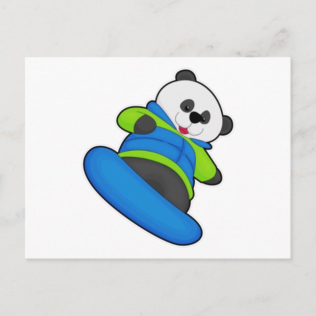 Panda as Snowboarder with Snowboard Postcard (Front)