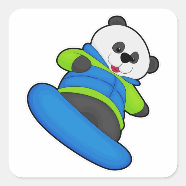 Panda as Snowboarder with Snowboard Square Sticker (Front)