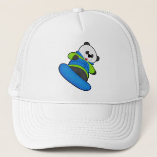 Panda as Snowboarder with Snowboard Trucker Hat