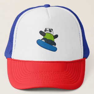 Panda as Snowboarder with Snowboard Trucker Hat
