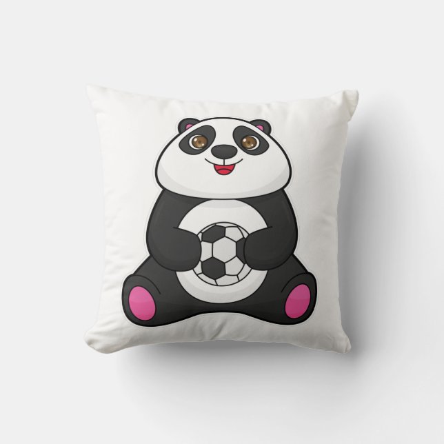 Panda as Soccer player with Soccer ball Cushion (Front)