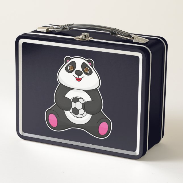 Panda as Soccer player with Soccer ball Metal Lunch Box (Front)