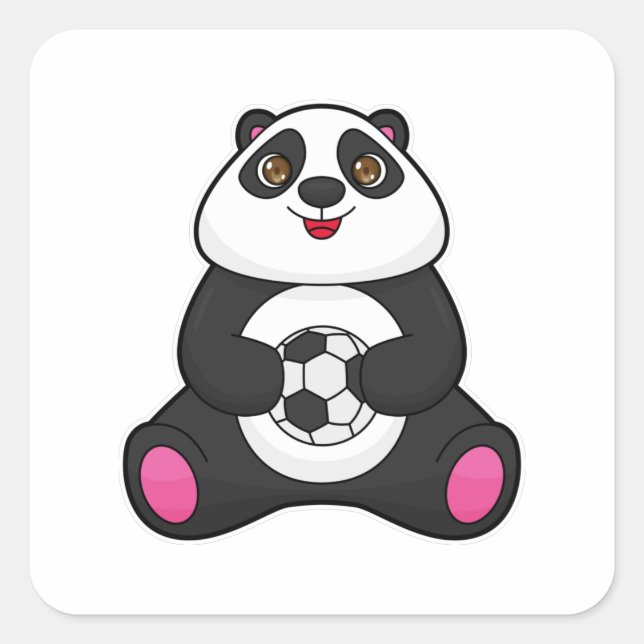 Panda as Soccer player with Soccer ball Square Sticker (Front)