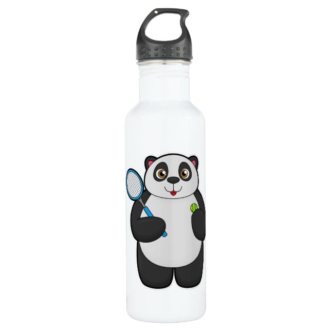 Panda as Tennis player with Tennis racket 710 Ml Water Bottle (Front)