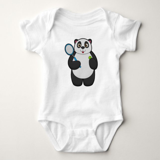 Panda as Tennis player with Tennis racket Baby Bodysuit (Front)