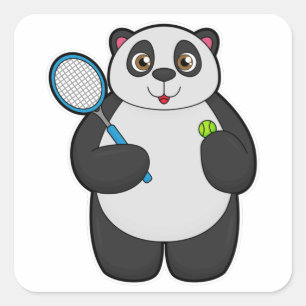 Panda as Tennis player with Tennis racket Square Sticker