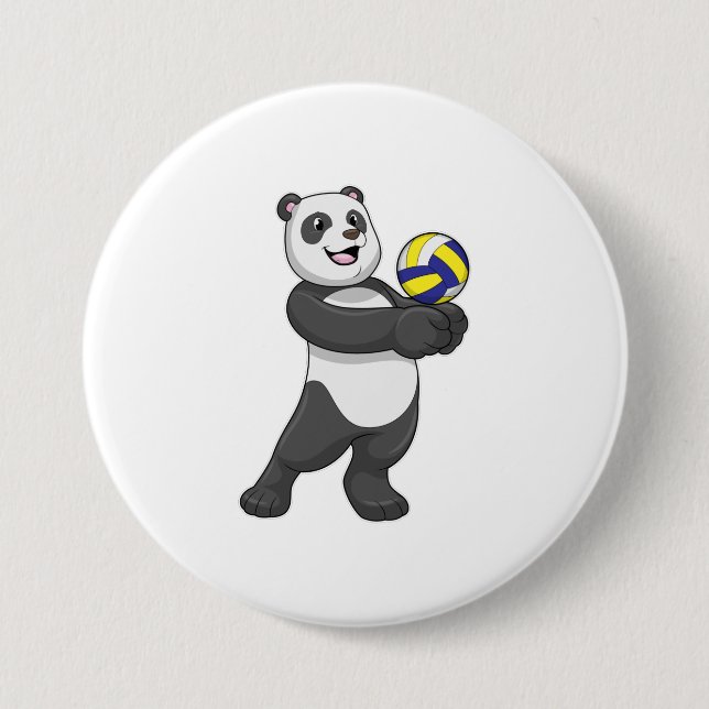 Panda as Volleyball player with Volleyball 7.5 Cm Round Badge (Front)