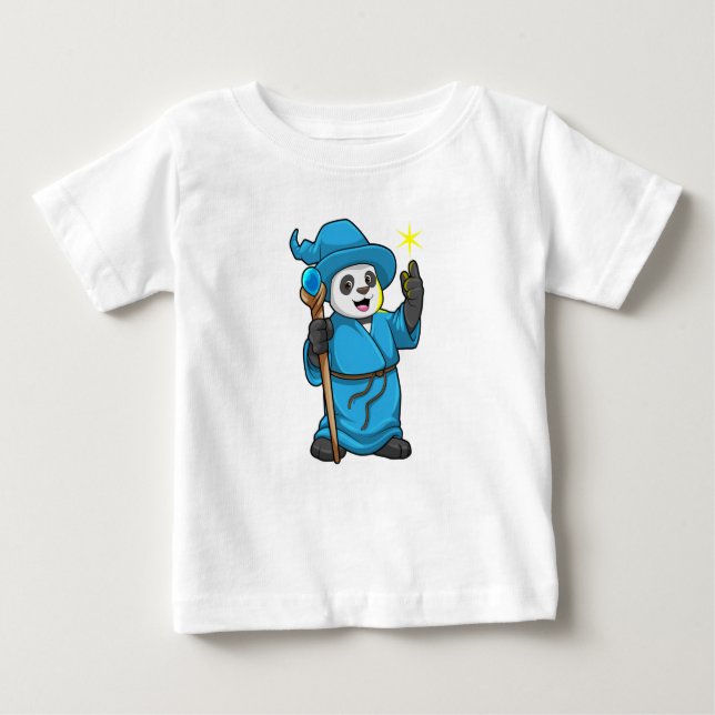 Panda as Wizard with Magic wand Baby T-Shirt (Front)